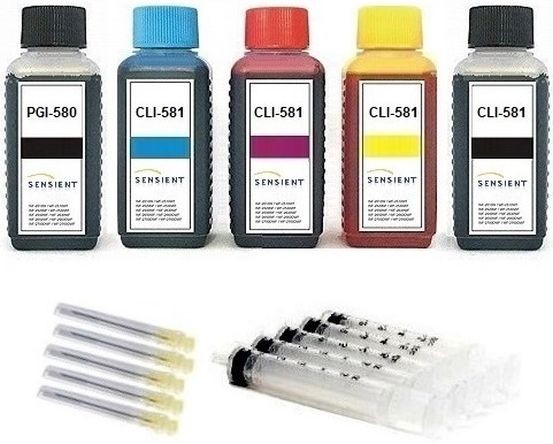 Nachfüllset für Canon Tintenpatronen PGI-580 + CLI-581 - 5 x 100 ml Sensient Tinte + Zubehör