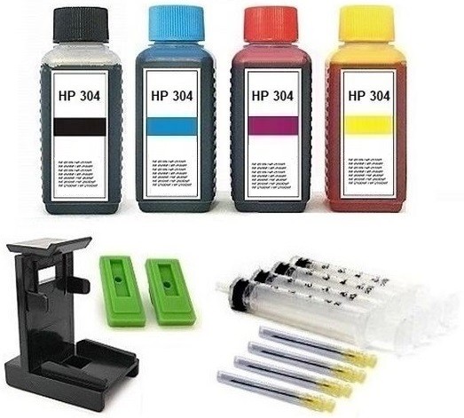 Nachfüllset für HP 304 (XL) black + color Tintenpatronen - 4 x 100 ml Nachfülltinte + Zubehör