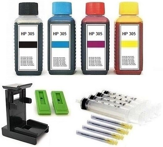 Nachfüllset für HP 305 (XL) black + color Tintenpatronen - 4 x 100 ml Nachfülltinte + Zubehör