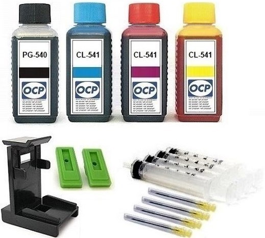 Nachfüllset für Canon Tintenpatronen PG-540 (XL) + CL-541 (XL) - 4 x 100 ml OCP Tinte + Zubehör