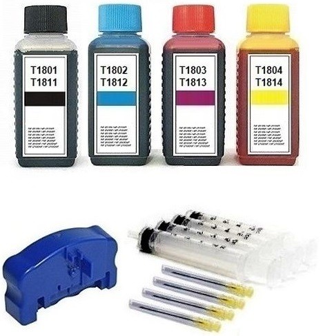 Nachfüllset 400 ml Tinte + Chipresetter für Epson Tintenpatronen T1801-T1804, T1811-T1814, T18 XL
