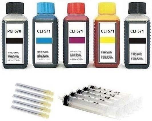 Nachfüllset für Canon Tintenpatronen PGI-570 + CLI-571 - 5 x 100 ml Nachfülltinte + Zubehör