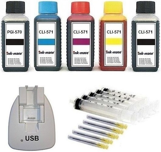 Nachfüllset 500 ml Tinte + USB Chipresetter + Zubehör für Canon Tintenpatronen PGI-570, CLI-571