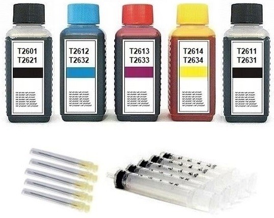 Nachfüllset für Epson Tintenpatronen T2621 + T2631 - T2634, T26 XL - 500 ml Tinte + Zubehör