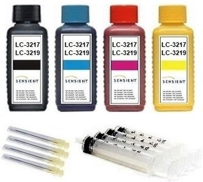 Nachfüllset für Brother LC-3217, LC-3219 XL - 4 x 100 ml Sensient Tinte + Zubehör