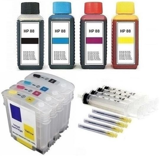 Wiederbefüllbare Tintenpatronen wie HP 88 XL + 400 ml Nachfülltinte
