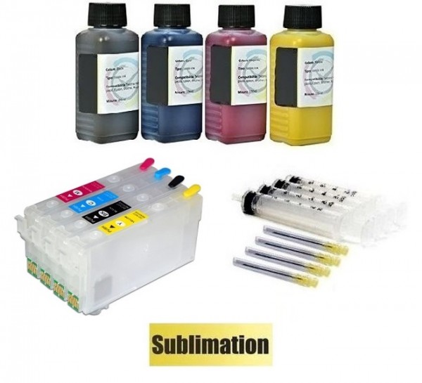 Wiederbefüllbare Patronen wie Epson 405 XL MIT CHIPS + Chipresetter + 400 ml Dye Sublimationstinten