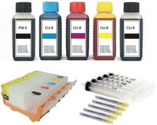 5 wiederbefüllbare QUICKFILL-FILL-IN Patronen wie Canon PGI-5 & CLI-8 + 500 ml Nachfülltinte