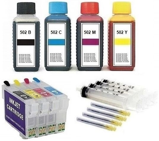 Wiederbefüllbare Tintenpatronen wie Epson 502, 502 XL + 400 ml Nachfülltinte
