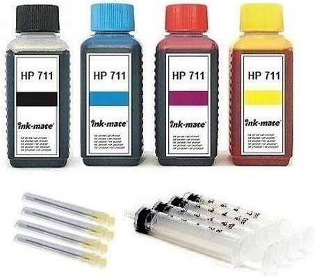 Nachfüllset für HP 711 (XL) black, cyan, magenta, yellow Tintenpatronen - 4 x 100 ml Tinte + Zubehör