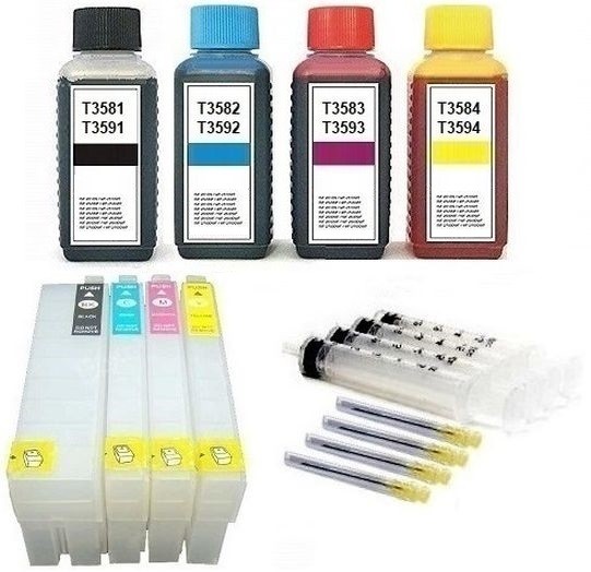 Wiederbefüllbare Tintenpatronen wie Epson T3591-T3594, T35 XL + 400 ml Nachfülltinte