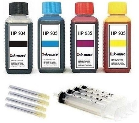 Nachfüllset für HP 934 black + 935 cyan, magenta, yellow Tintenpatronen - 4 x 100 ml Tinte + Zubehör