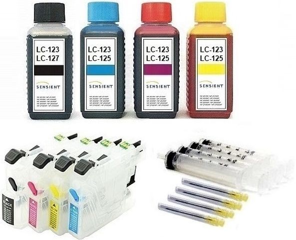 Wiederbefüllbare QUICKFILL-FILL-IN Patronen wie Brother LC-121, LC-123 + 400 ml SENSIENT Tinten