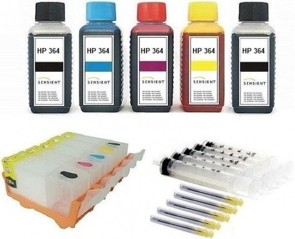 Wiederbefüllbare QUICKFILL-FILL-IN Patronen HP 364 XL - 5 Patronen + 500 ml SENSIENT Tinten