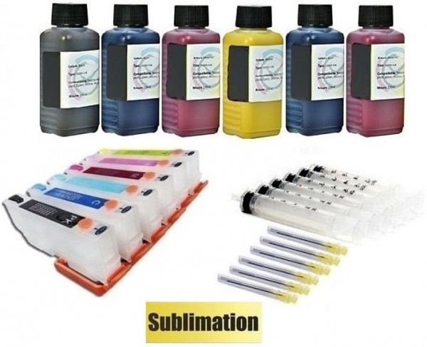 Wiederbefüllbare Tintenpatronen wie Epson T24 XL + 600 ml Dye-Sublimationstinten