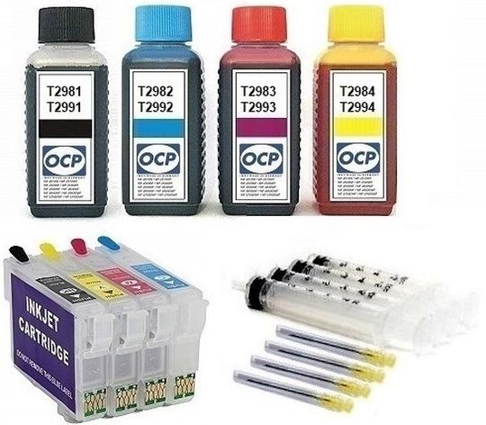 Wiederbefüllbare QUICKFILL-FILL-IN Patronen wie Epson T2991-T2994, T29 XL + 400 ml OCP Tinten