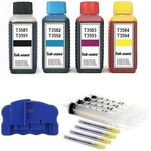 Nachfüllset 400 ml Tinte + Chipresetter für Epson Tintenpatronen T3581-T3584, T3591-T3594, T35 XL